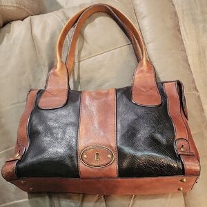 Fossil Two-Tone Leather Satchel
